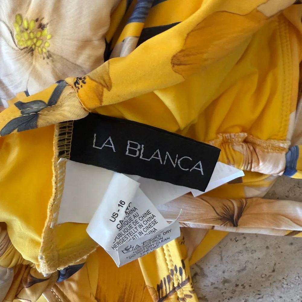 LA BLANCA Butter Yellow Hawaiian Floral Adjustable One Piece - Picture 6 of 8